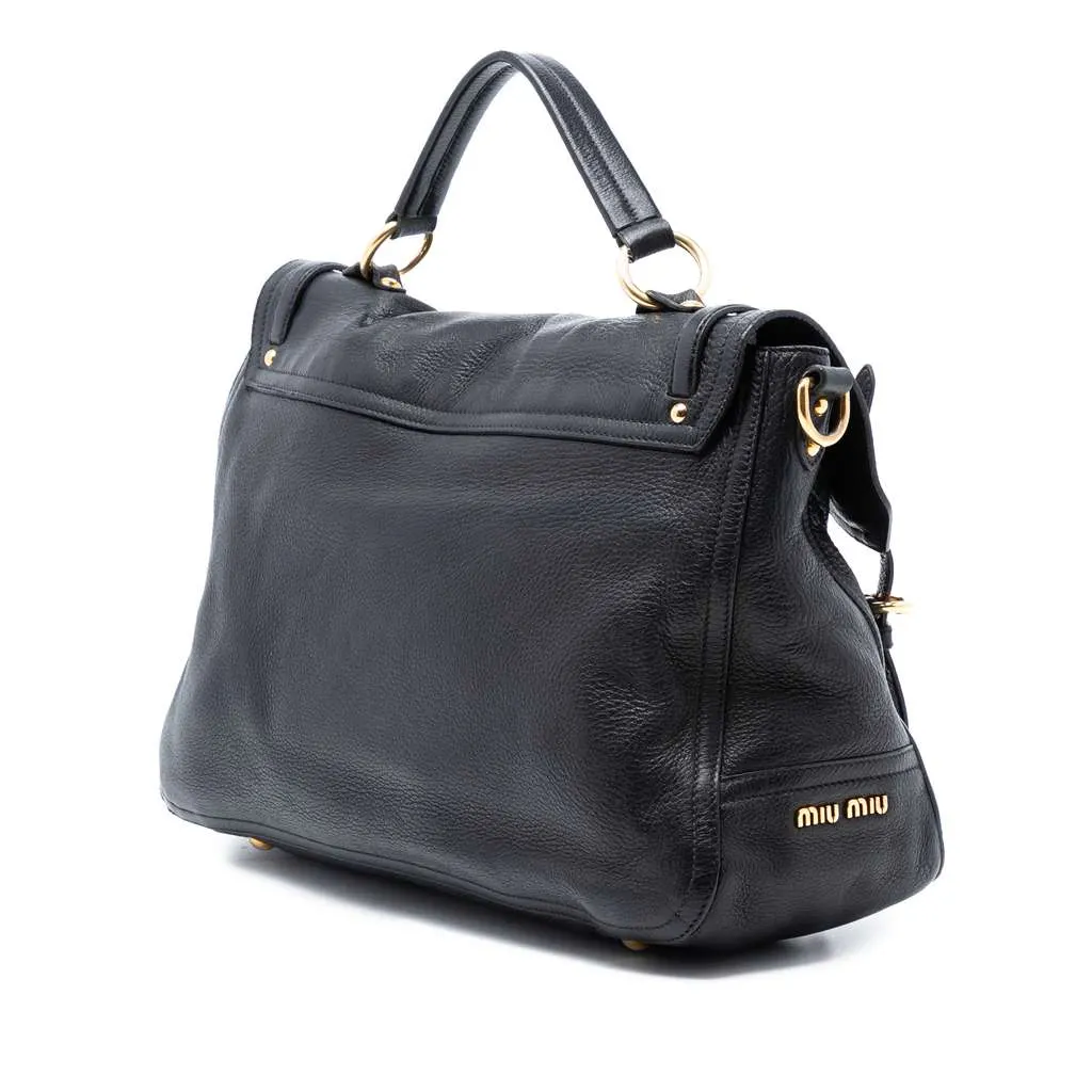 Miu Miu Cervo Deerskin Paloma Top Handle Bag Black Leather Good - Back View