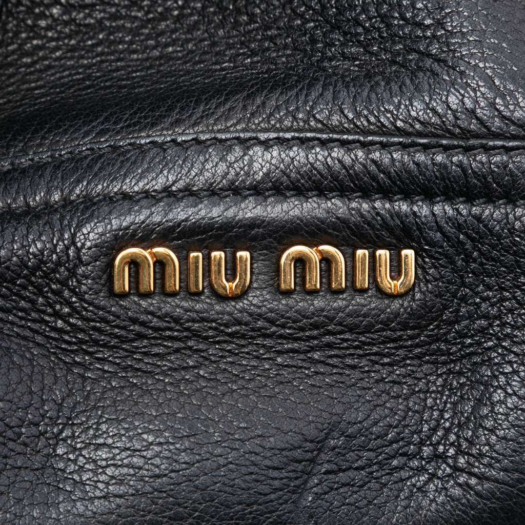 Miu Miu Cervo Deerskin Paloma Top Handle Bag Black Leather Good condition - Box View