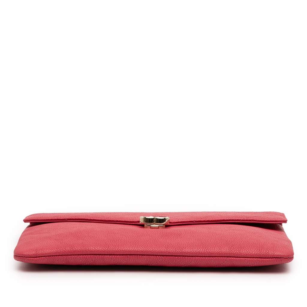 Chanel Paris Cuba Quilted Caviar Thread Around Envelope Clutch Red Leather Good condition - Inside View