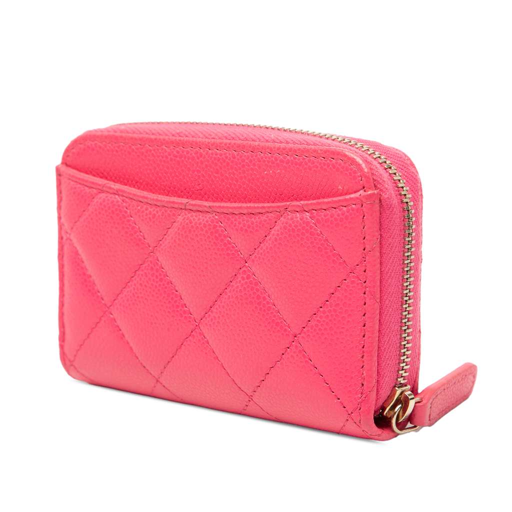Chanel CC Quilted Caviar Zip Coin Purse Pink Leather Good condition - Back View