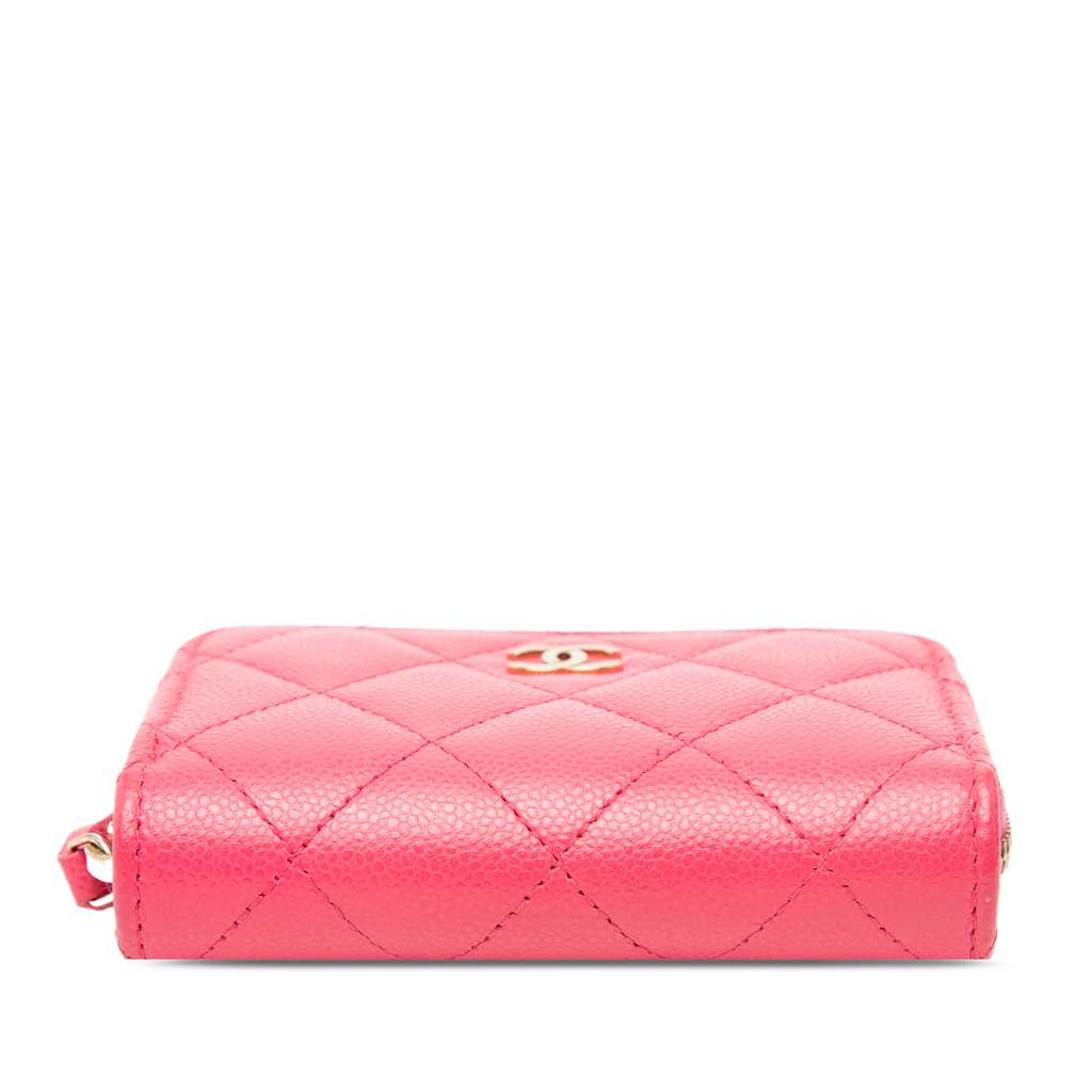 Chanel CC Quilted Caviar Zip Coin Purse Pink Leather Good condition - Inside View