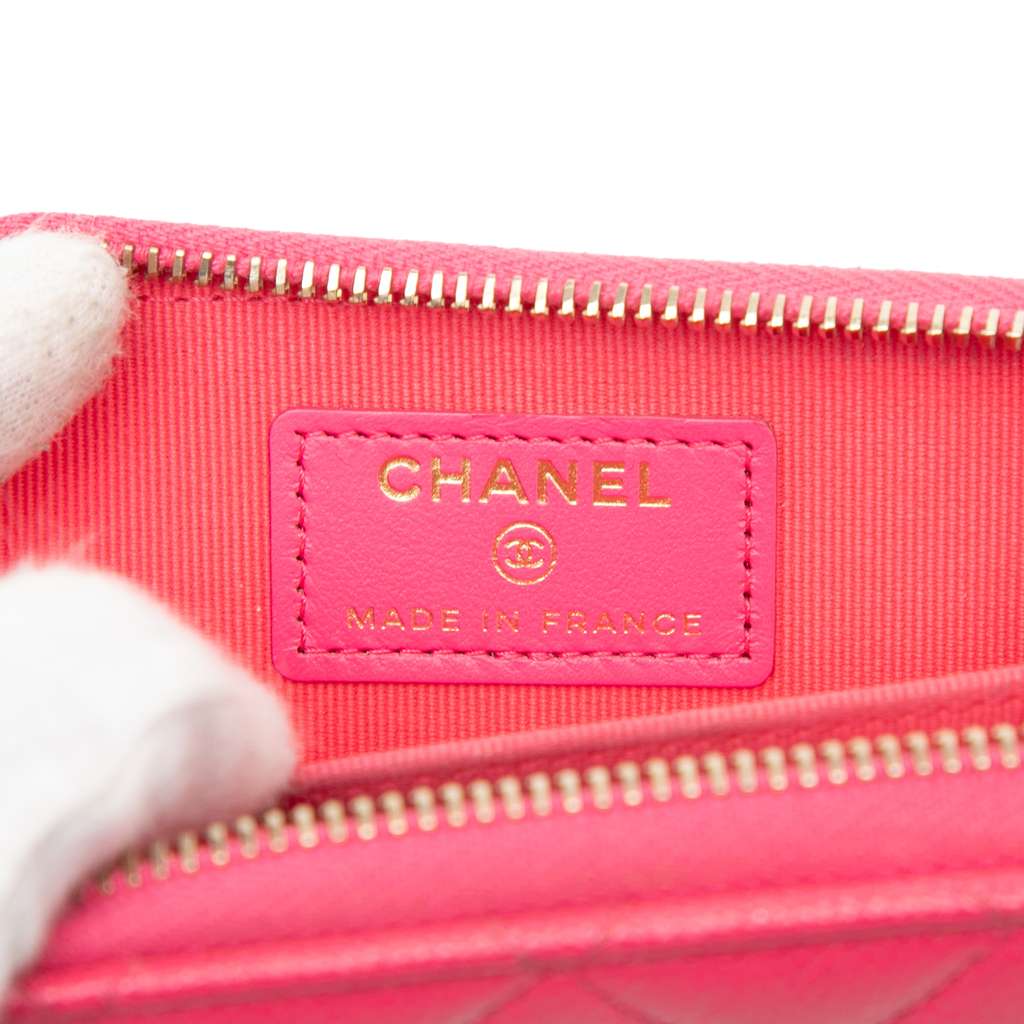 Chanel CC Quilted Caviar Zip Coin Purse Pink Leather Good condition - Box View