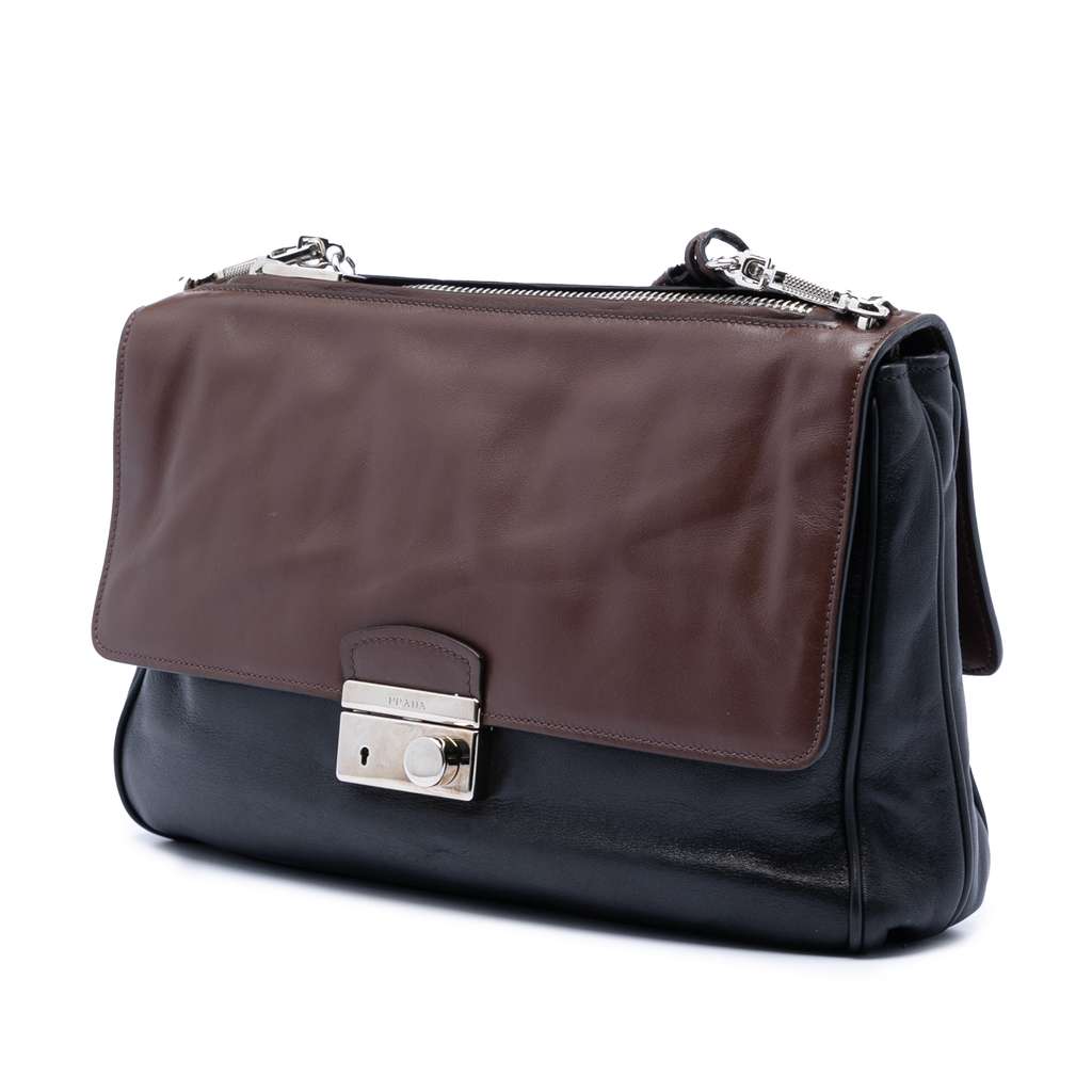 Prada Soft Calfskin Double Sided Flap Messenger Bag Black Leather Good condition - Back View