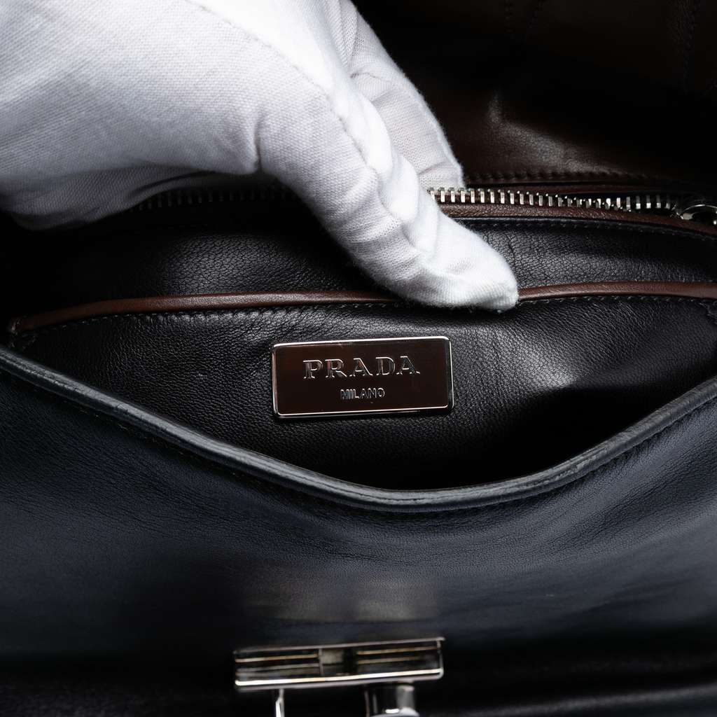 Prada Soft Calfskin Double Sided Flap Messenger Bag Black Leather Good condition - Box View