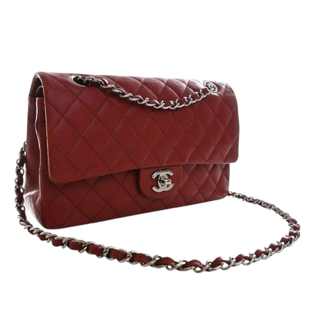 Chanel Medium Classic Caviar Double Flap Red Leather Good condition - Back View
