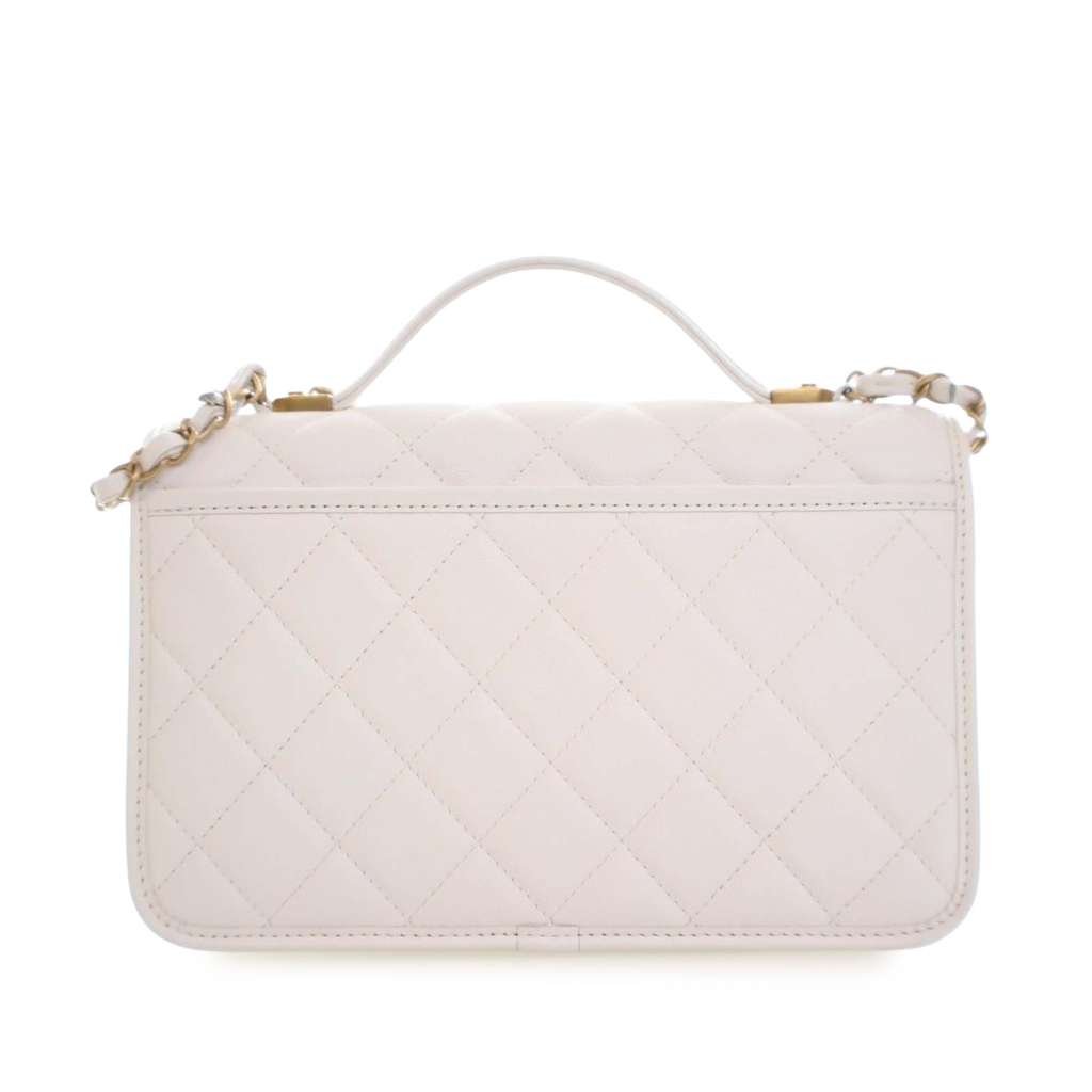 Chanel Medium Quilted Caviar School Memory Top Handle Flap White Leather Good condition - Model View