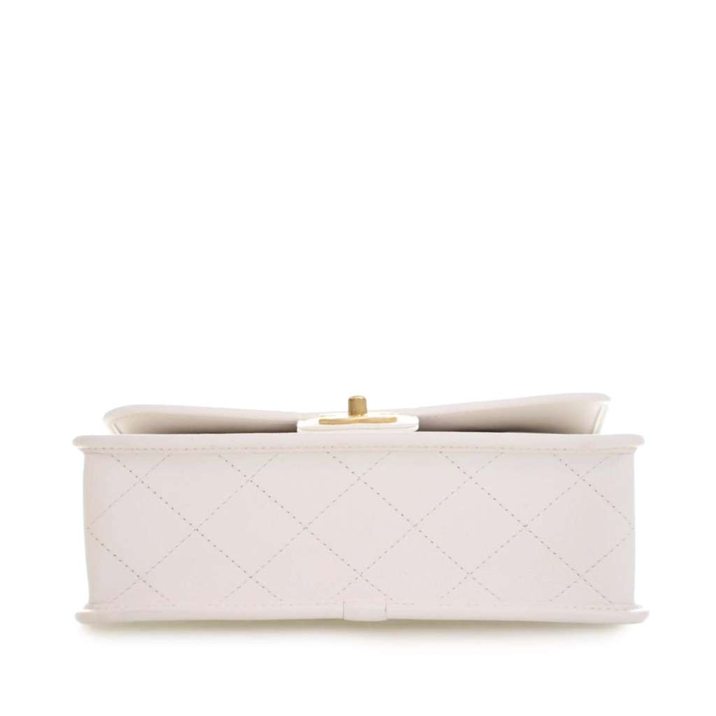 Chanel Medium Quilted Caviar School Memory Top Handle Flap White Leather Good condition - Box View