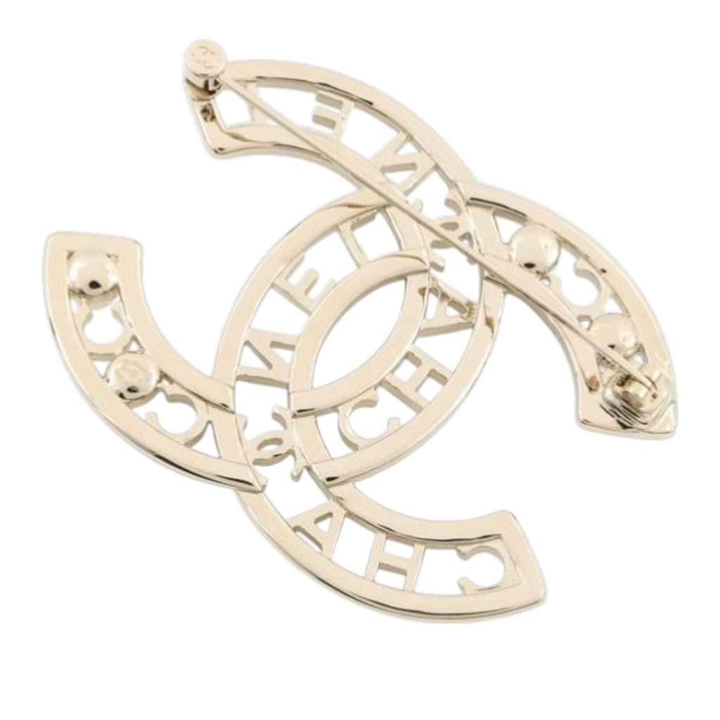 Chanel CC Gold Plated Rhinestone Faux Pearl Coco Chanel Brooch Gold Metal Good condition - Back View