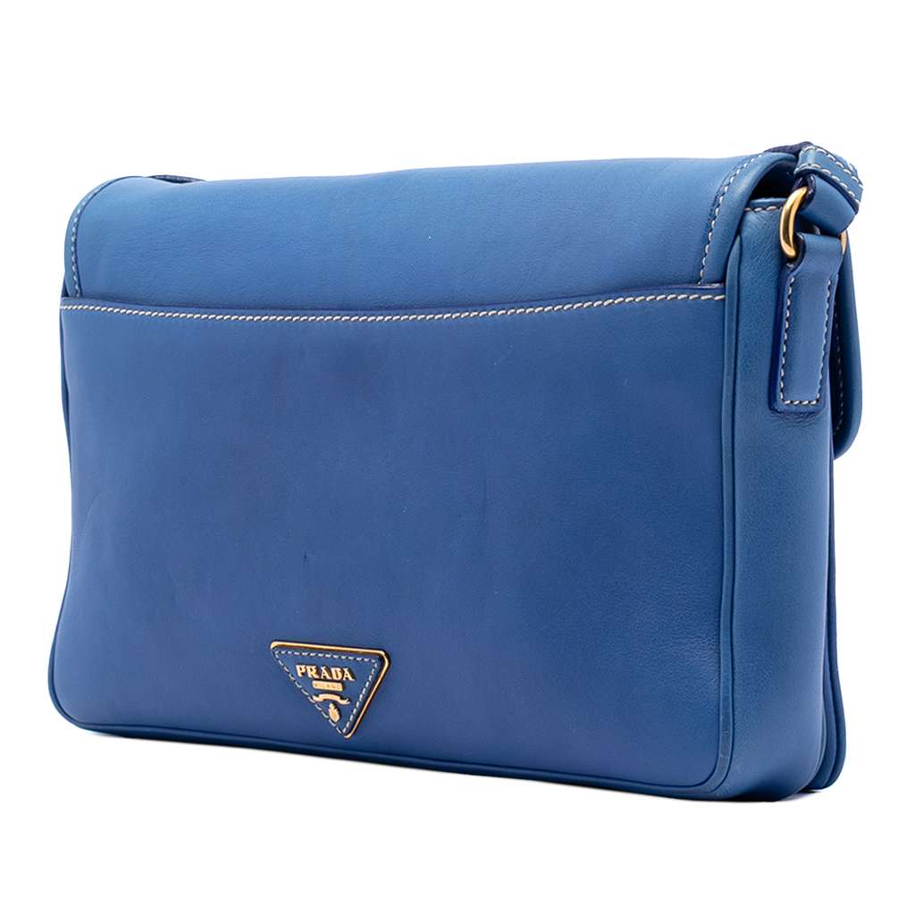 Prada City Calf Push Lock Flap Crossbody Blue Leather Good condition - Back View