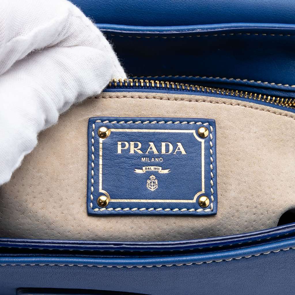 Prada City Calf Push Lock Flap Crossbody Blue Leather Good condition - Box View