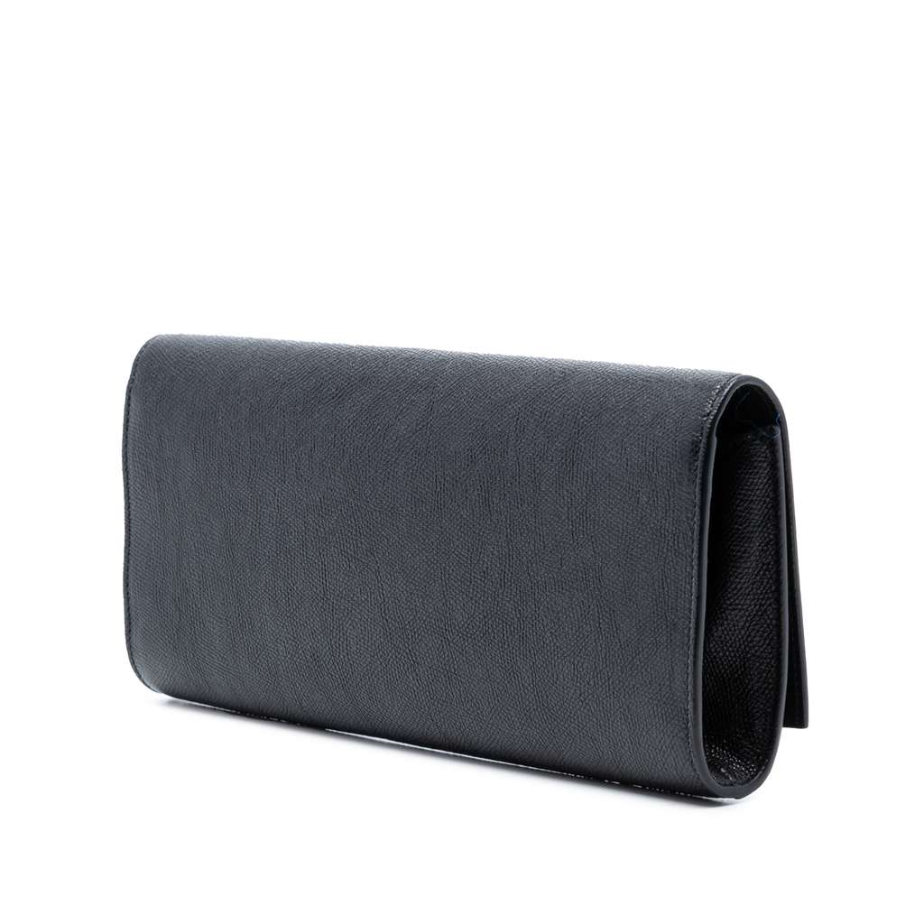 Saint Laurent Grained Calfskin Lutetia Flap Clutch Black Leather Good condition - Back View