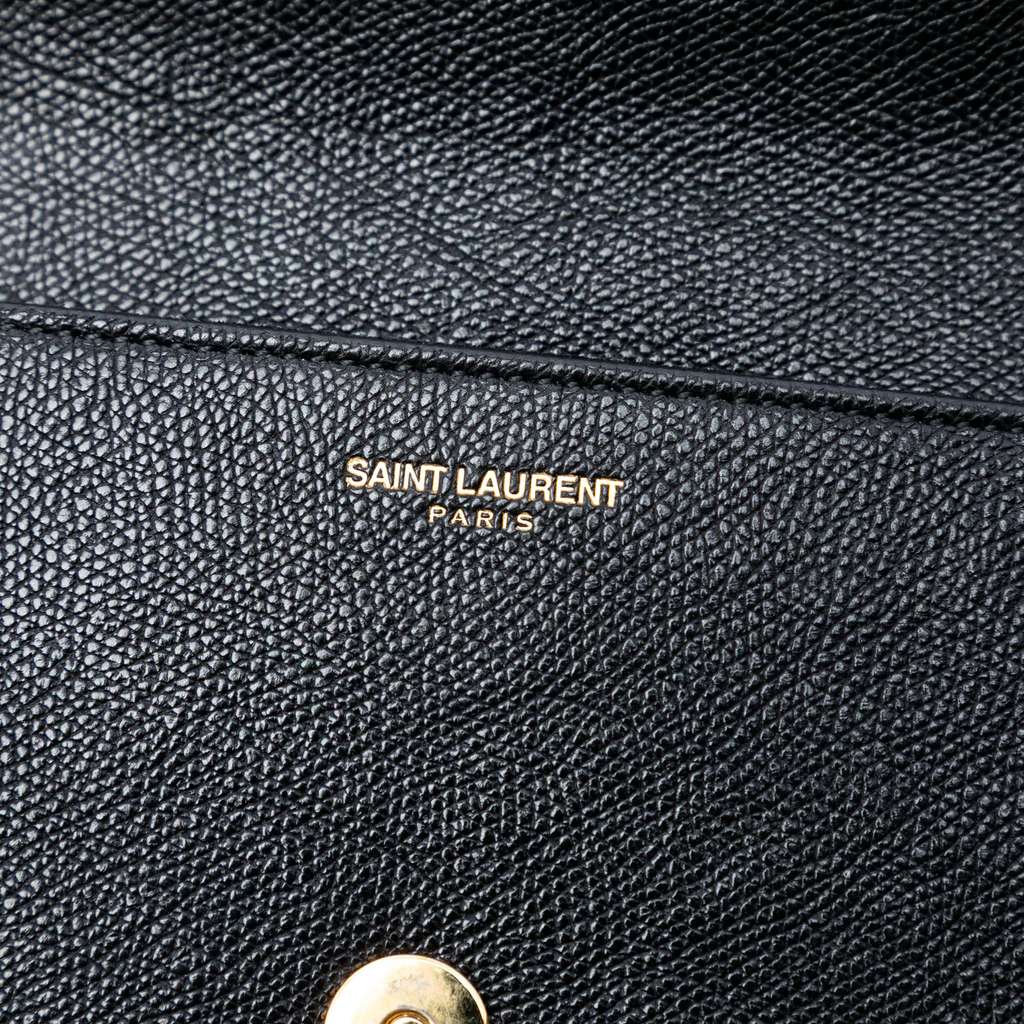 Saint Laurent Grained Calfskin Lutetia Flap Clutch Black Leather Good condition - Box View