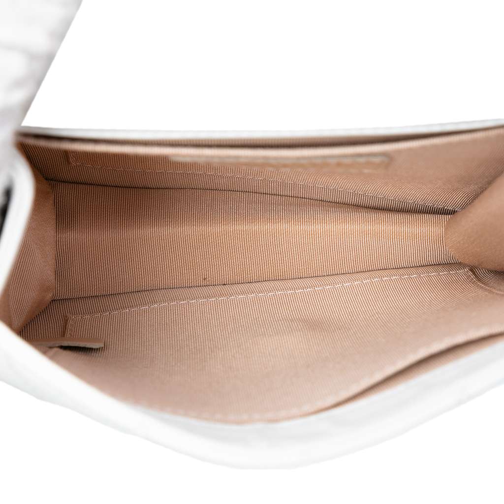 Chanel Small Quilted Lambskin Chic Pearls Flap White Leather Good condition - Model View