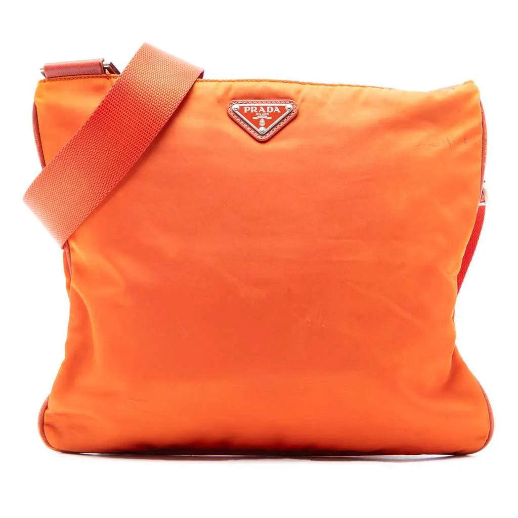 Prada Tessuto Zip Top Crossbody Orange Good - Front View