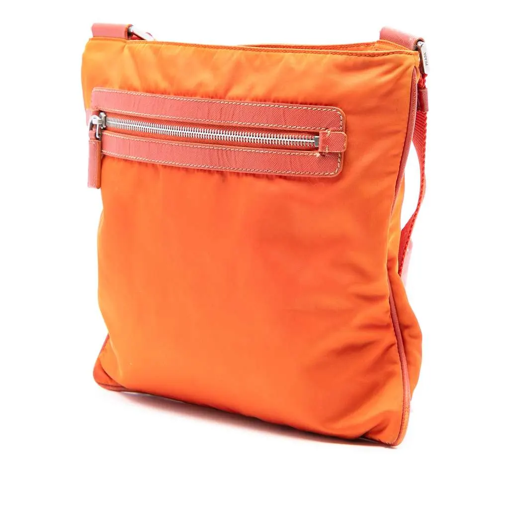 Prada Tessuto Zip Top Crossbody Orange Good - Back View