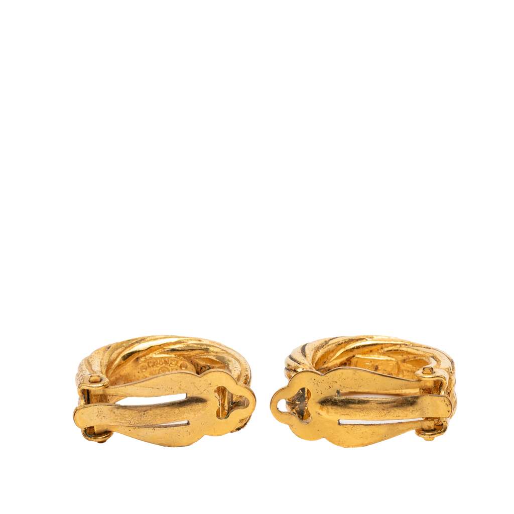 Chanel Gold Plated CC Hoop Clip On Earrings Gold Metal Good condition - Back View