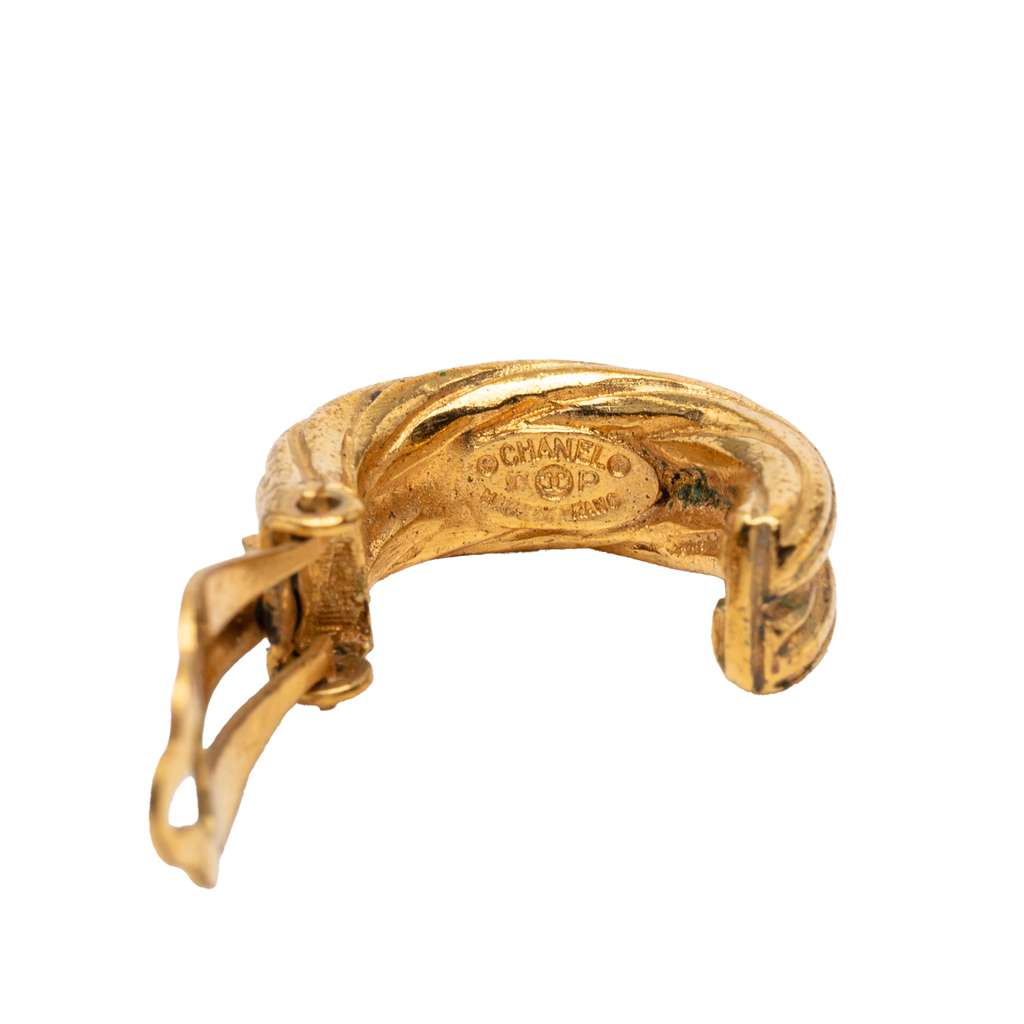 Chanel Gold Plated CC Hoop Clip On Earrings Gold Metal Good condition - Inside View