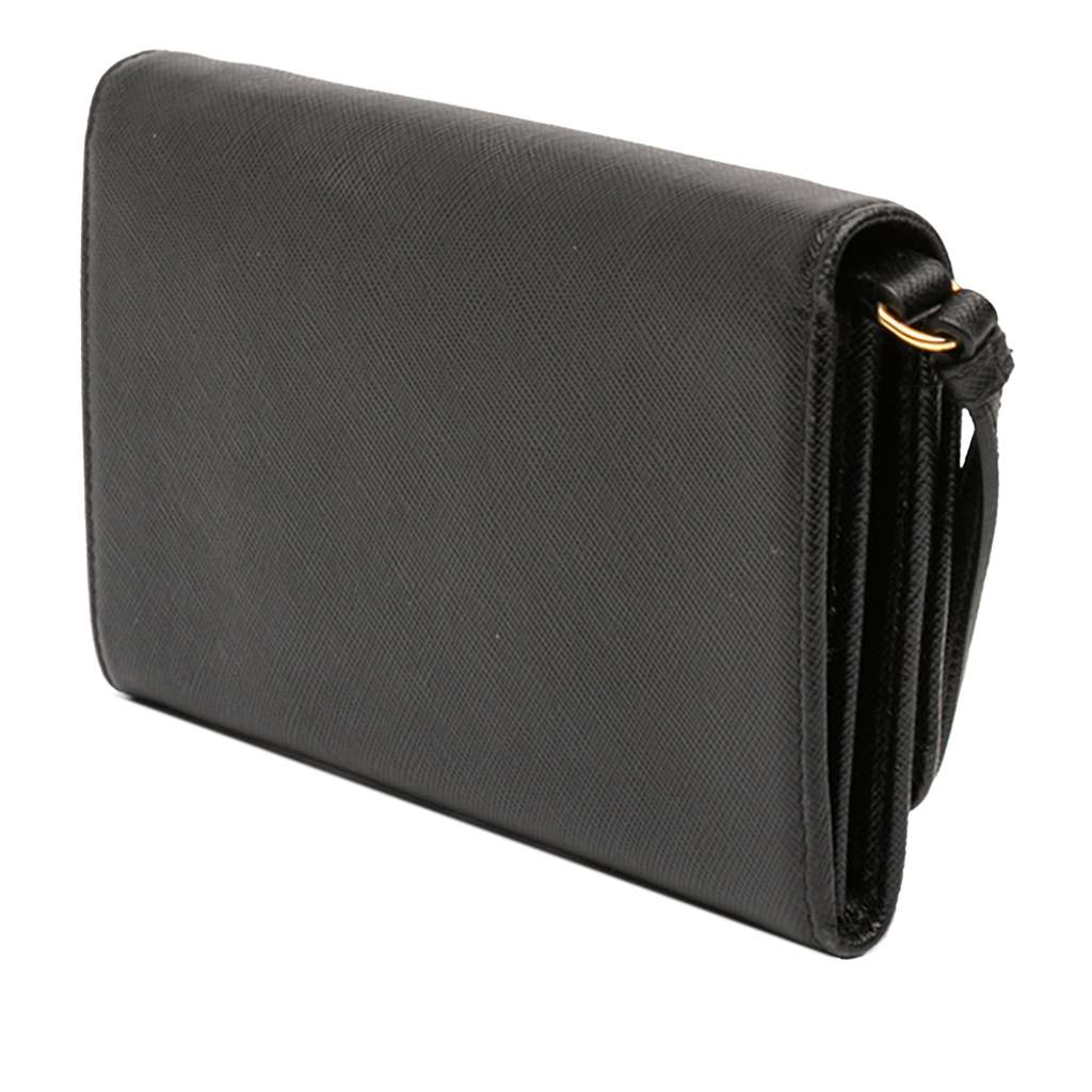 Prada Saffiano Wallet on Strap Black Leather Good condition - Back View