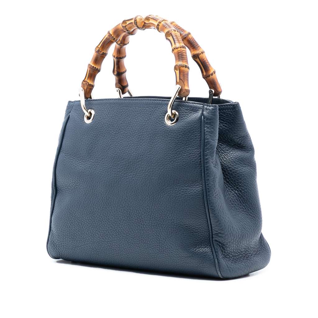 Gucci Small Calfskin Bamboo Shopper Satchel Blue Leather Good condition - Back View