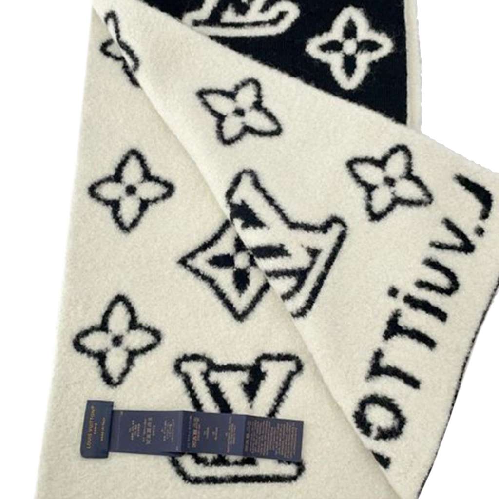 Louis Vuitton Monogram Hip Knitted Reversible Scarf Black Wool Good condition - Back View
