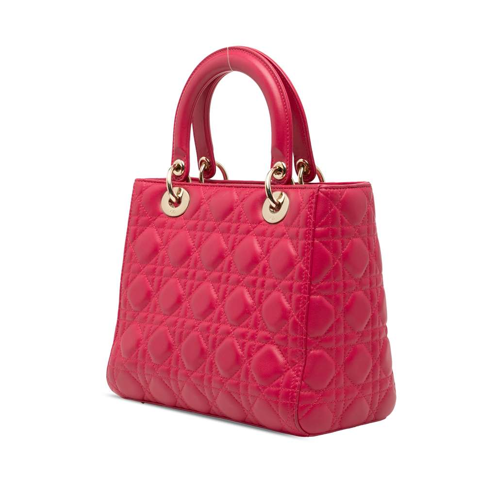 Dior Medium Lambskin Cannage Lady Dior Pink Leather Good condition - Back View