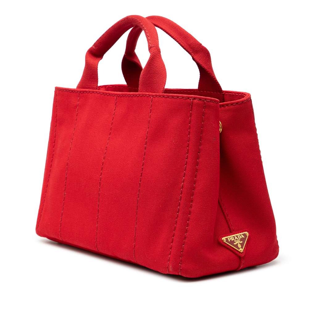 Prada Small Canvas Canapa Logo Satchel Red Canvas Good condition - Back View