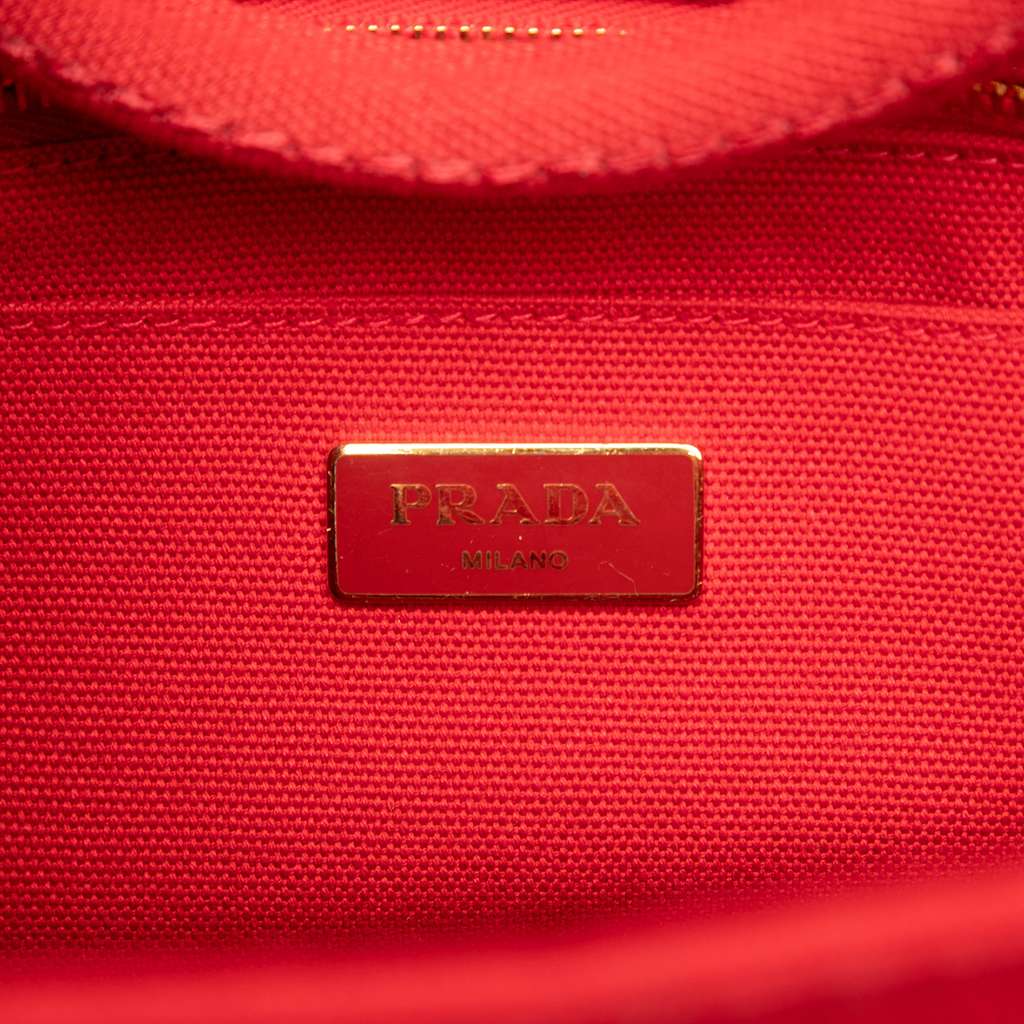 Prada Small Canvas Canapa Logo Satchel Red Canvas Good condition - Box View