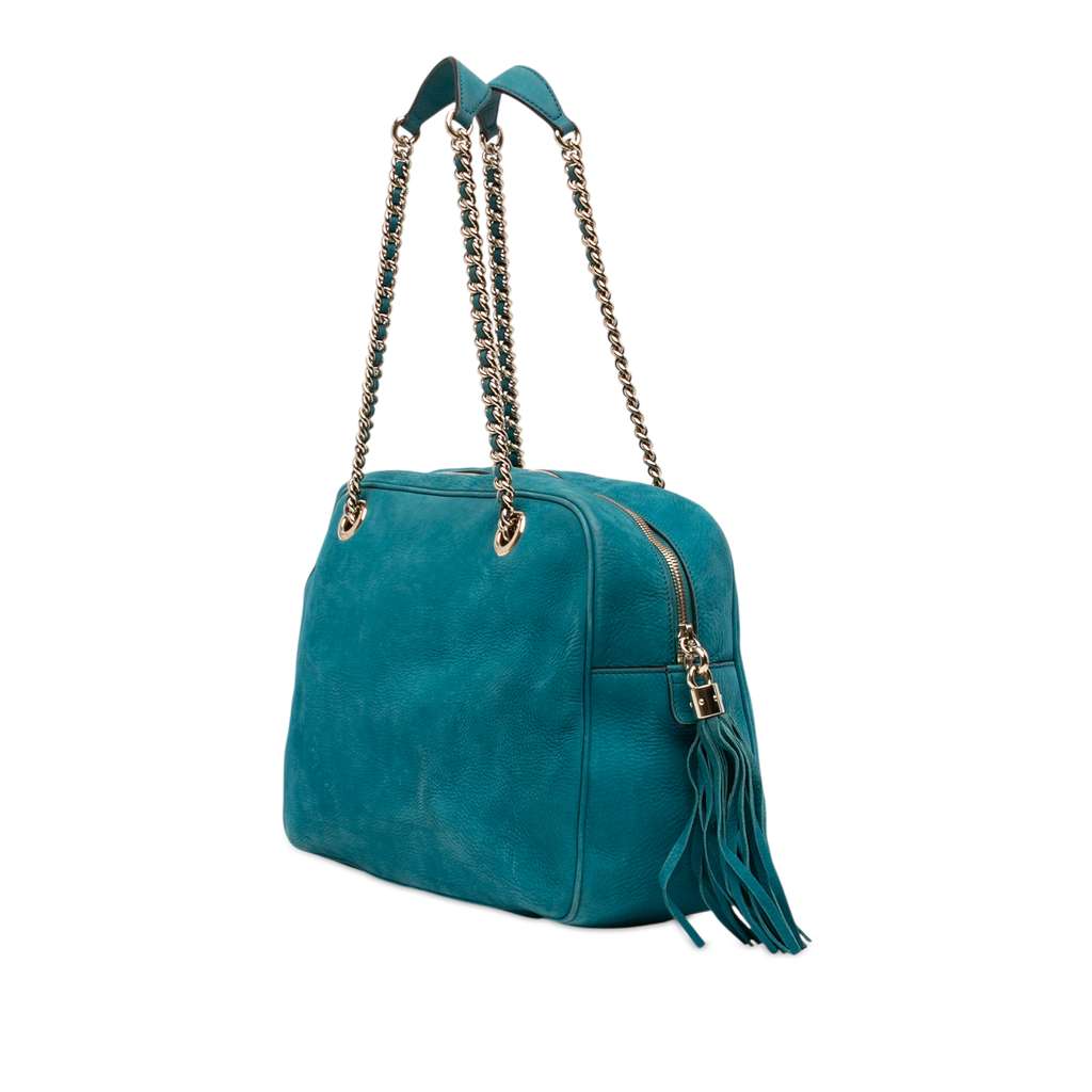 Gucci Nubuck Soho Chain Shoulder Bag Blue Leather Good condition - Back View