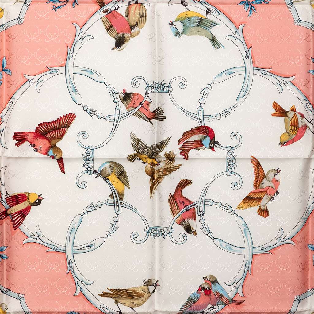 Hermès La Cle des Champs Jacquard Silk Scarf 90 Pink Silk Good condition - Back View