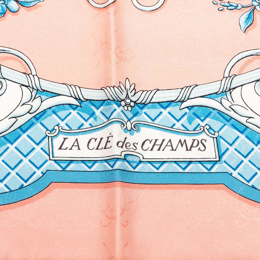 Hermès La Cle des Champs Jacquard Silk Scarf 90 Pink Silk Good condition - Inside View