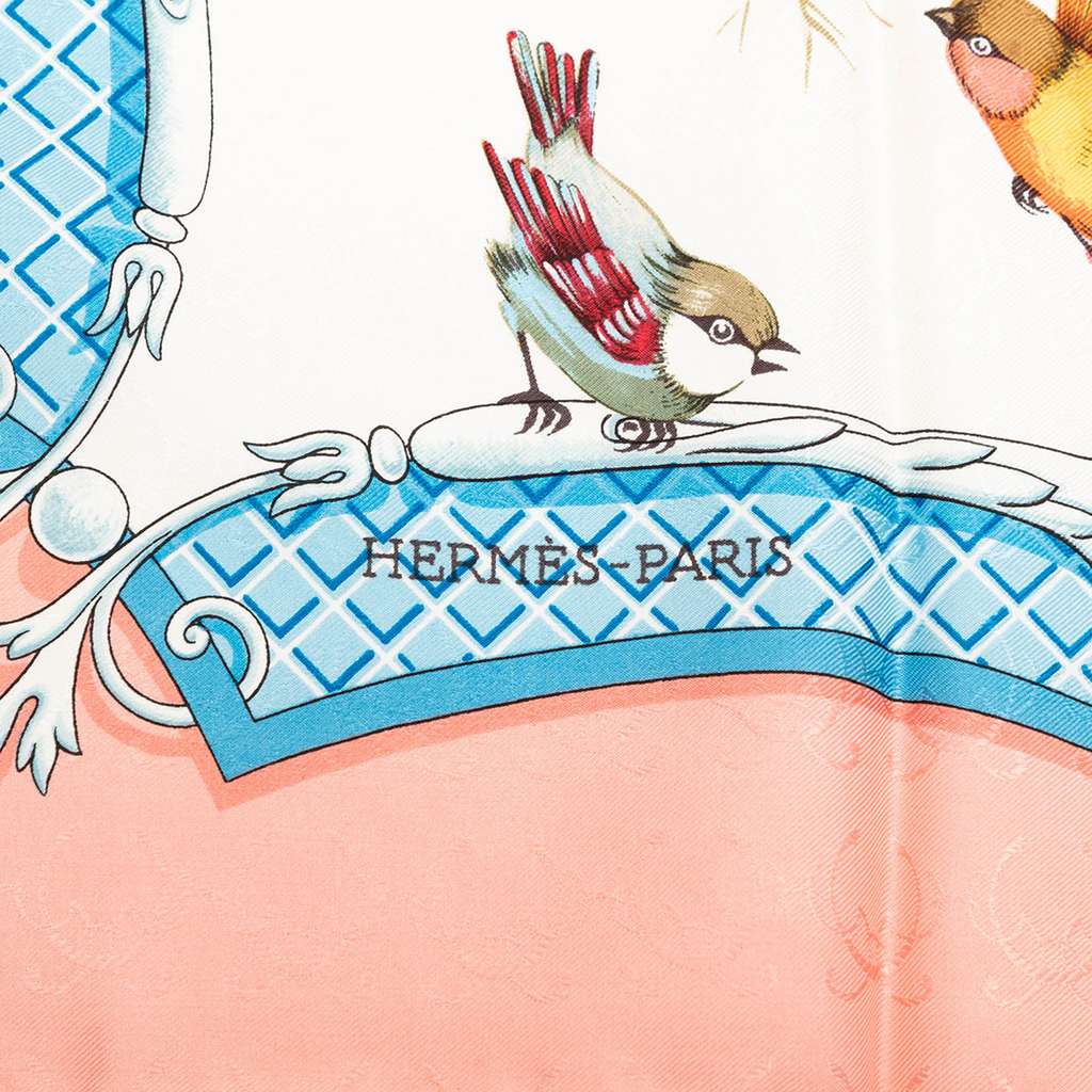 Hermès La Cle des Champs Jacquard Silk Scarf 90 Pink Silk Good condition - Model View