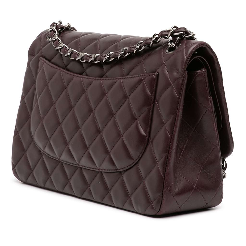 Chanel Jumbo Classic Lambskin Double Flap Purple Leather Good condition - Back View