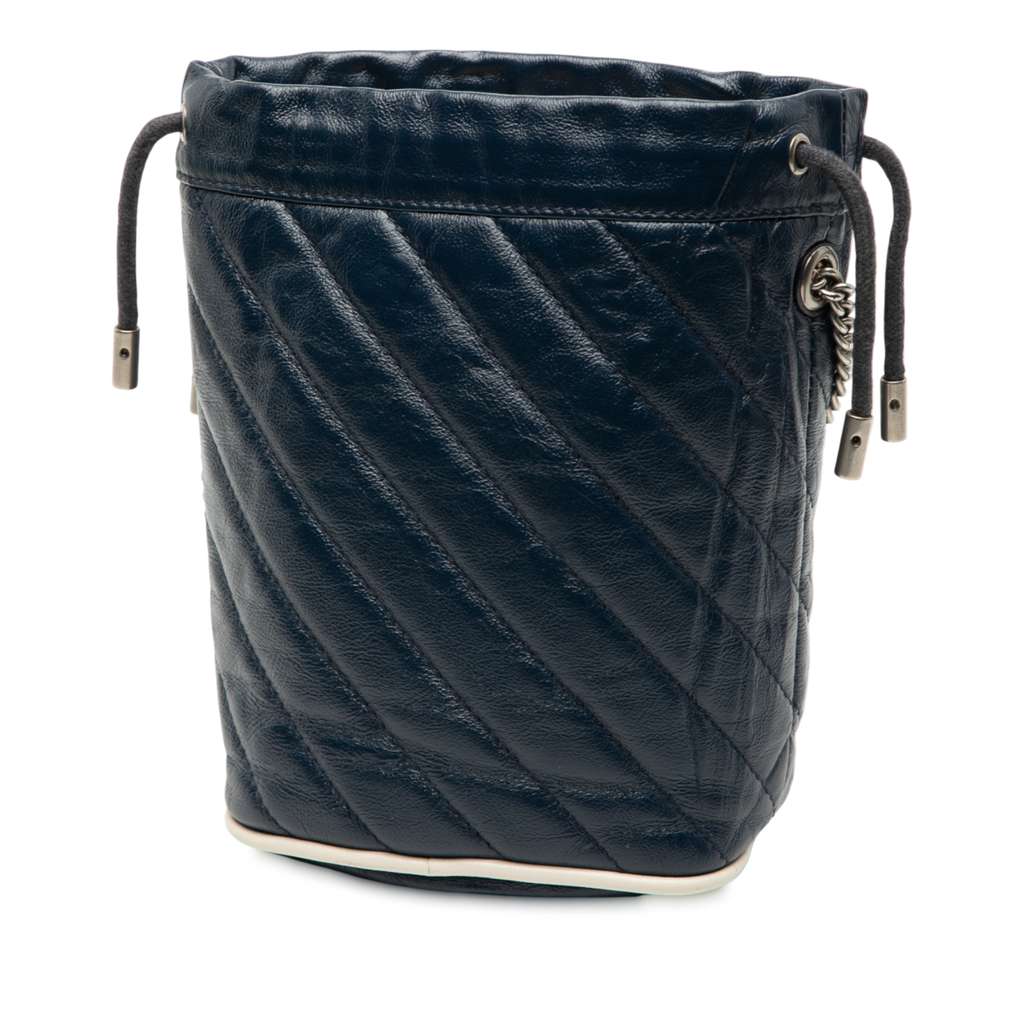 Gucci Mini GG Marmont Matelasse Diagonal Leather Torchon Bucket Bag Blue Leather Good condition - Back View