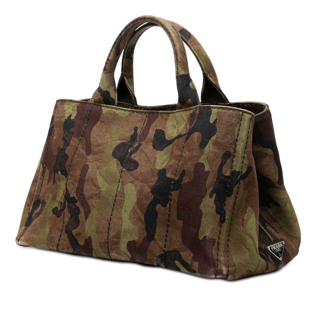 Prada Canvas Canapa Logo Camouflage Satchel Brown Canvas Good condition - Back View