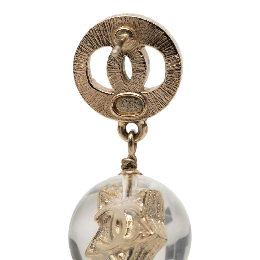 Chanel CC Gold Plated Rhinestones and Resin Star Ball Swing Push Back Earrings Gold Metal Good condition - Inside View