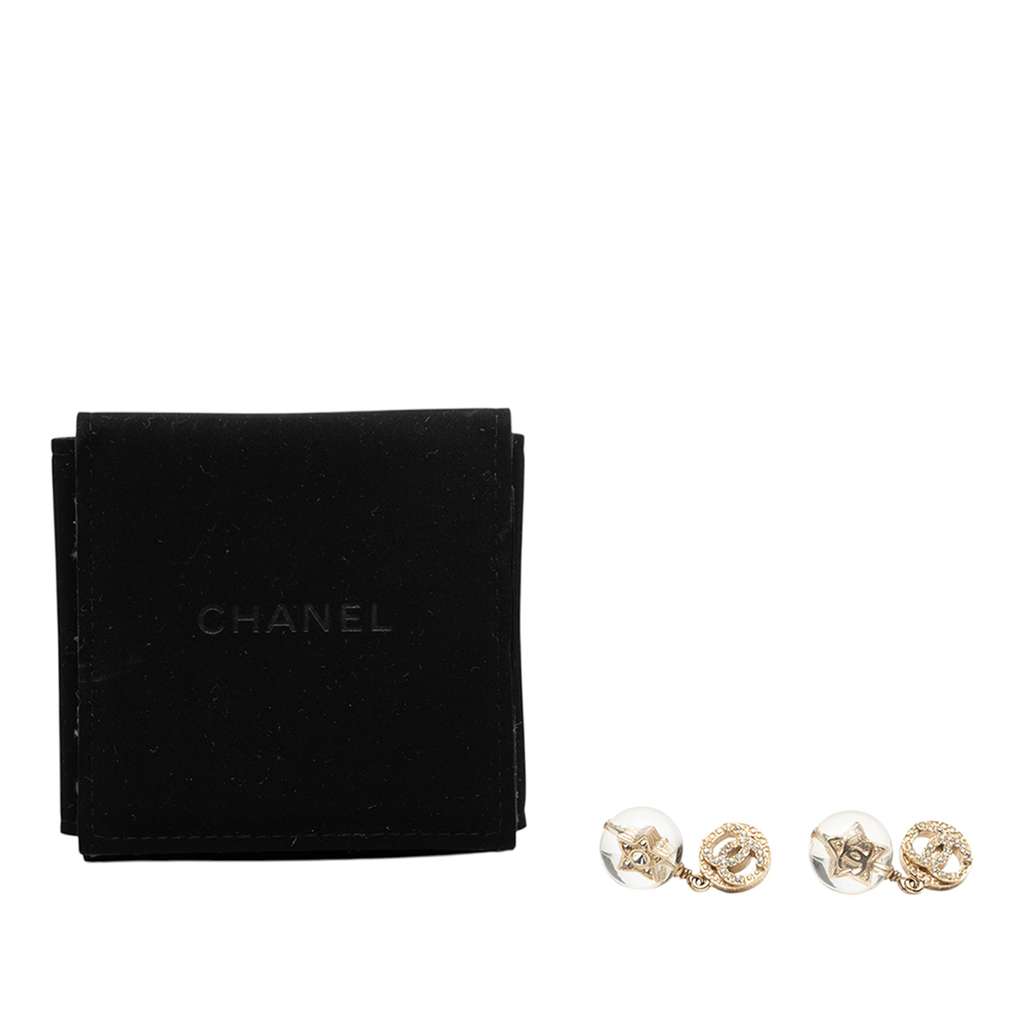 Chanel CC Gold Plated Rhinestones and Resin Star Ball Swing Push Back Earrings Gold Metal Good condition - Model View