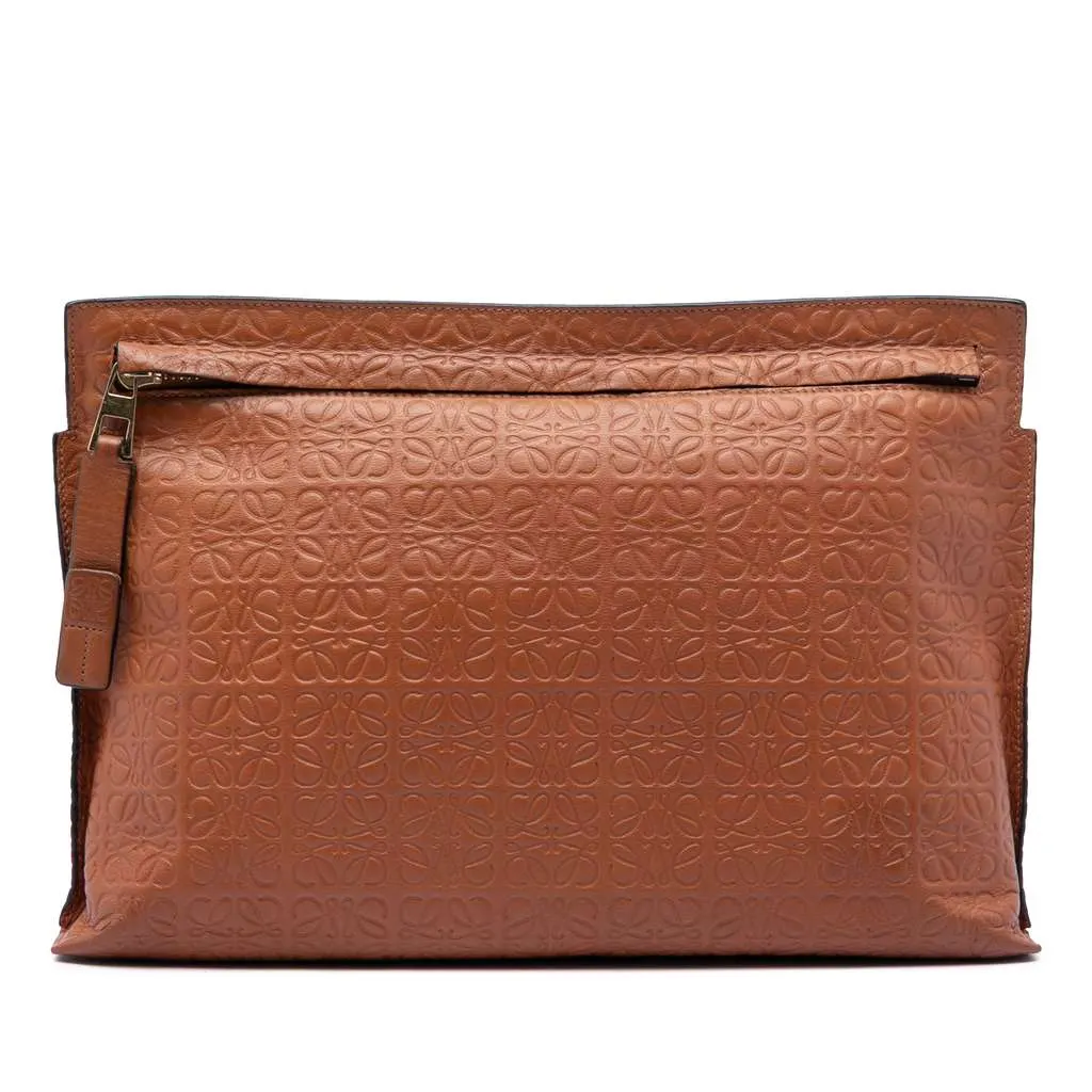 Loewe Embossed Anagram Leather Repeat T Clutch Brown Leather Very good - Front View