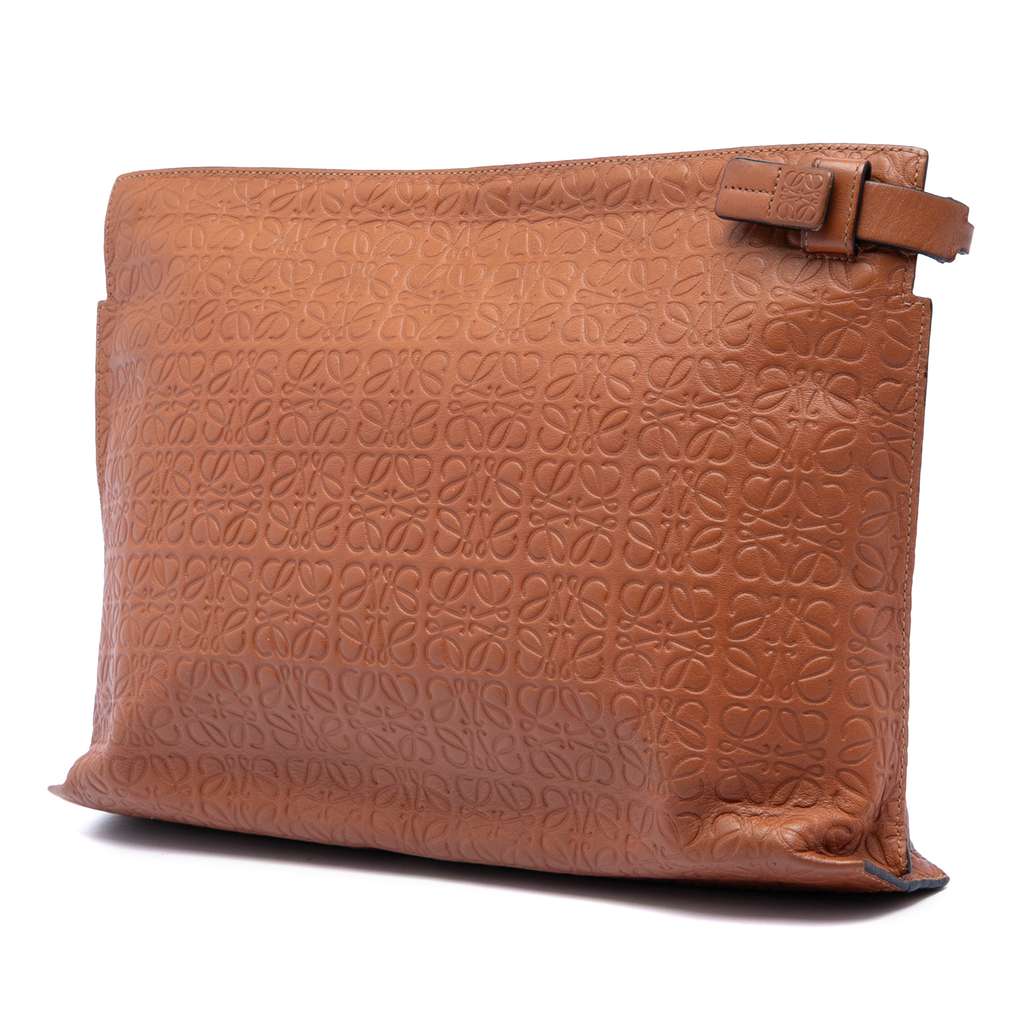 Loewe Embossed Anagram Leather Repeat T Clutch Brown Leather Good condition - Back View