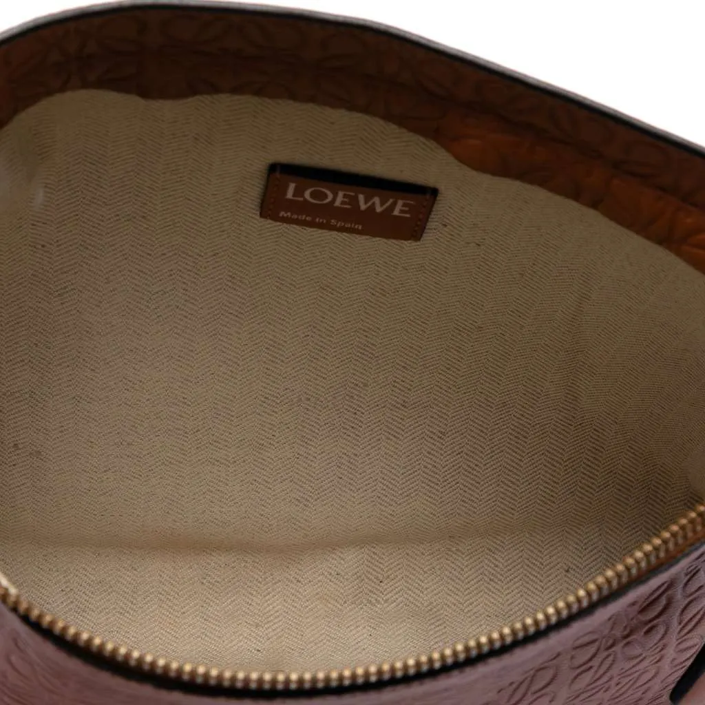 Loewe Embossed Anagram Leather Repeat T Clutch Brown Leather Very good - Model View