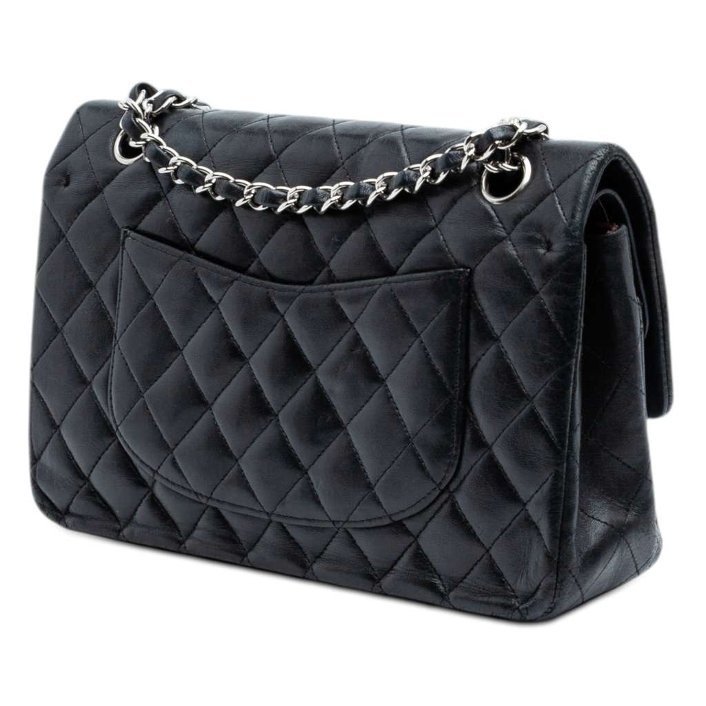 Chanel Medium Classic Lambskin Double Flap Black Leather Good condition - Back View