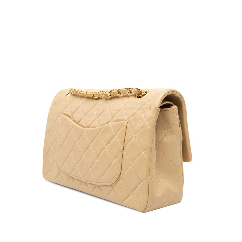 Chanel Medium Classic Lambskin Double Flap Brown Leather Good condition - Back View