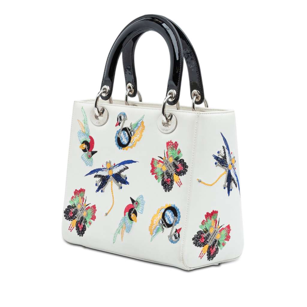 Dior Medium Smooth Calfskin Embroidered Beaded Animals Lady Dior White Leather Good condition - Back View