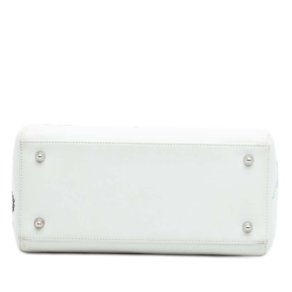 Dior Medium Smooth Calfskin Embroidered Beaded Animals Lady Dior White Leather Good condition - Inside View