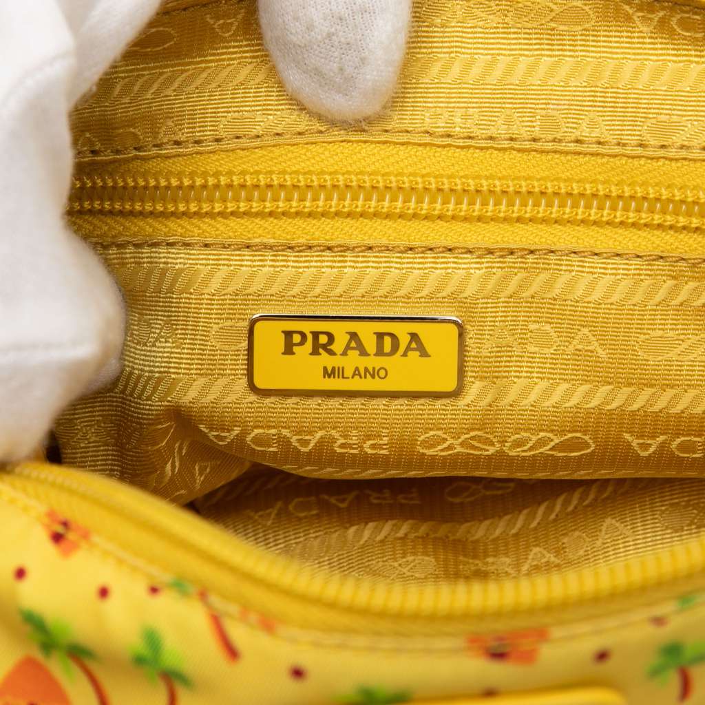 Prada Tessuto Stampato Palm Cosmetic Pouch Yellow Good condition - Box View