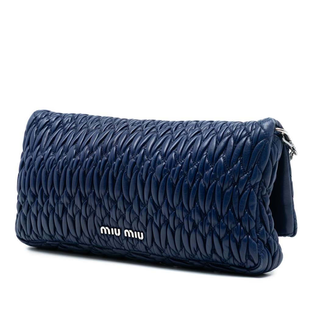 Miu Miu Matelasse Nappa Crystal Chain Satchel Blue Leather Good condition - Back View