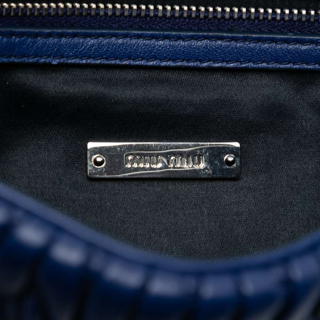 Miu Miu Matelasse Nappa Crystal Chain Satchel Blue Leather Good condition - Box View