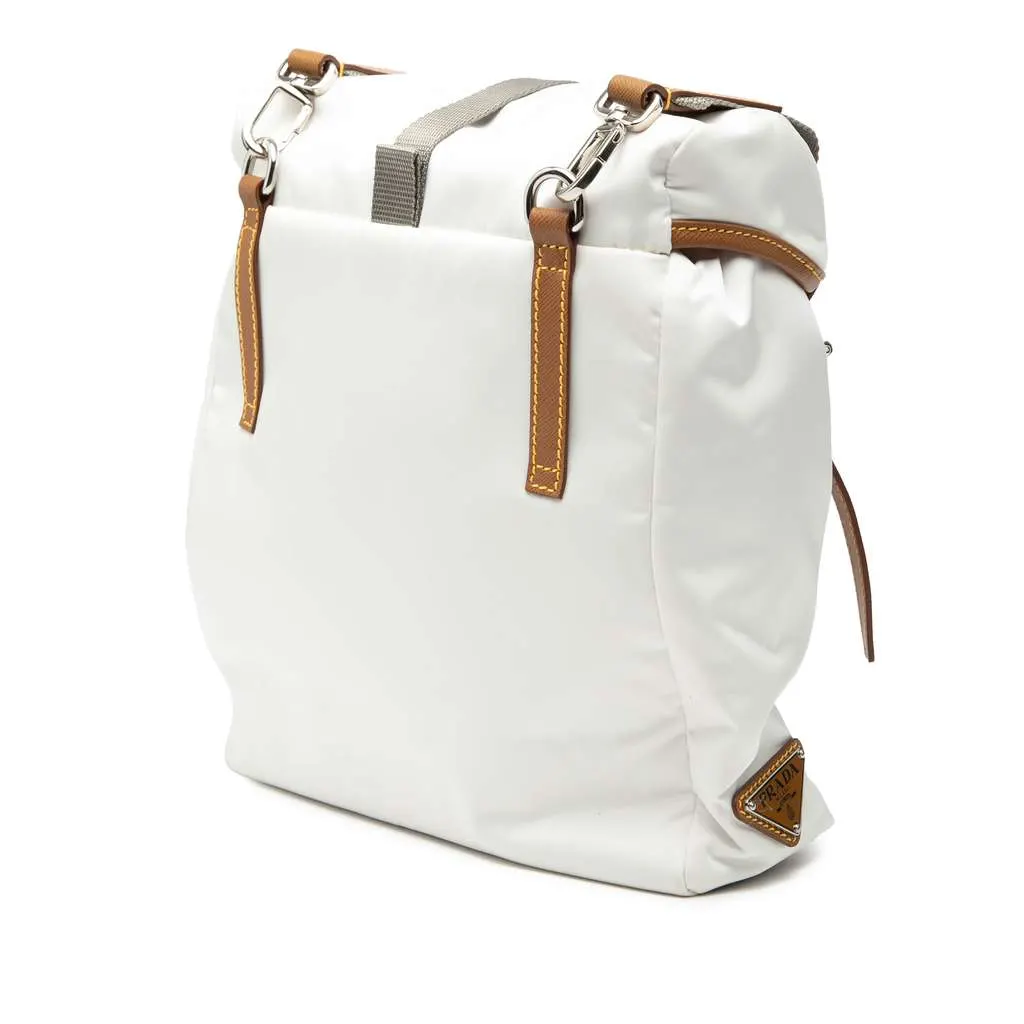 Prada Saffiano Trimmed Tessuto Triple Buckle Messenger Bag White Very good - Back View