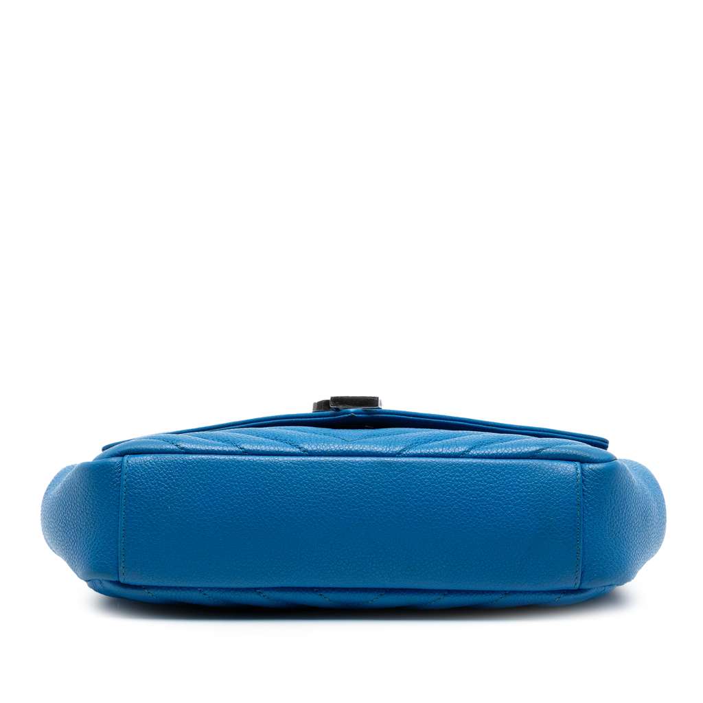 Saint Laurent Medium Chevron Sheepskin Monogram College Shoulder Bag Blue Leather Good condition - Inside View