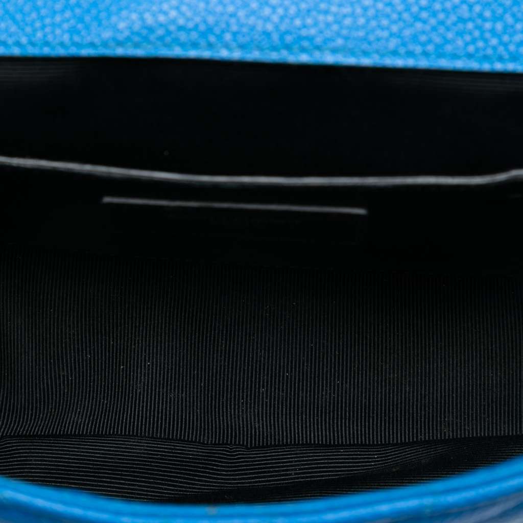 Saint Laurent Medium Chevron Sheepskin Monogram College Shoulder Bag Blue Leather Good condition - Model View