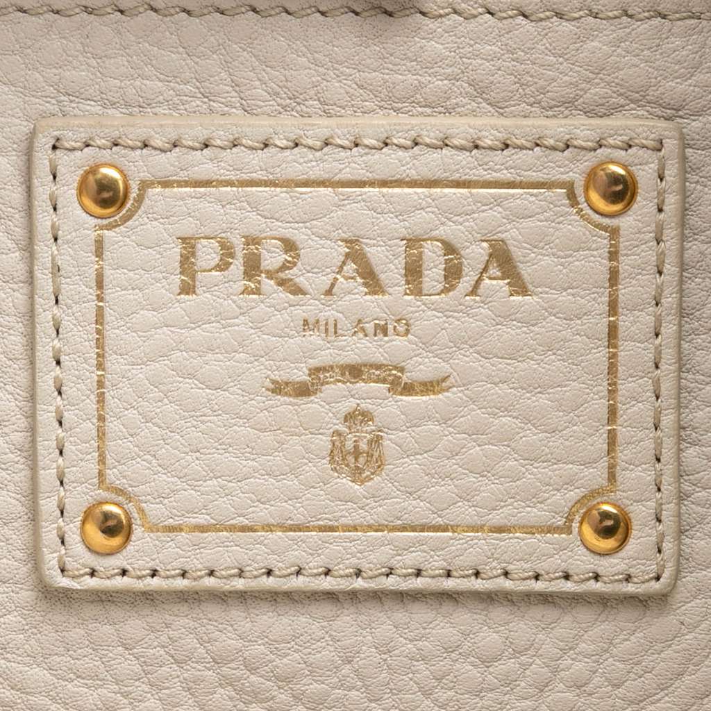 Prada Vitello Daino Side Zip Open Convertible Tote White Leather Good condition - Box View